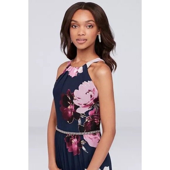 S.L. Fashions Navy and Pink Floral Maxi Dress - Picture 2 of 7